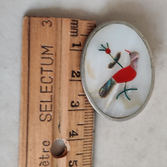 Vintage Zuni Style Southwestern Abalone Cardinal Red Bird - Picture 12 of 14